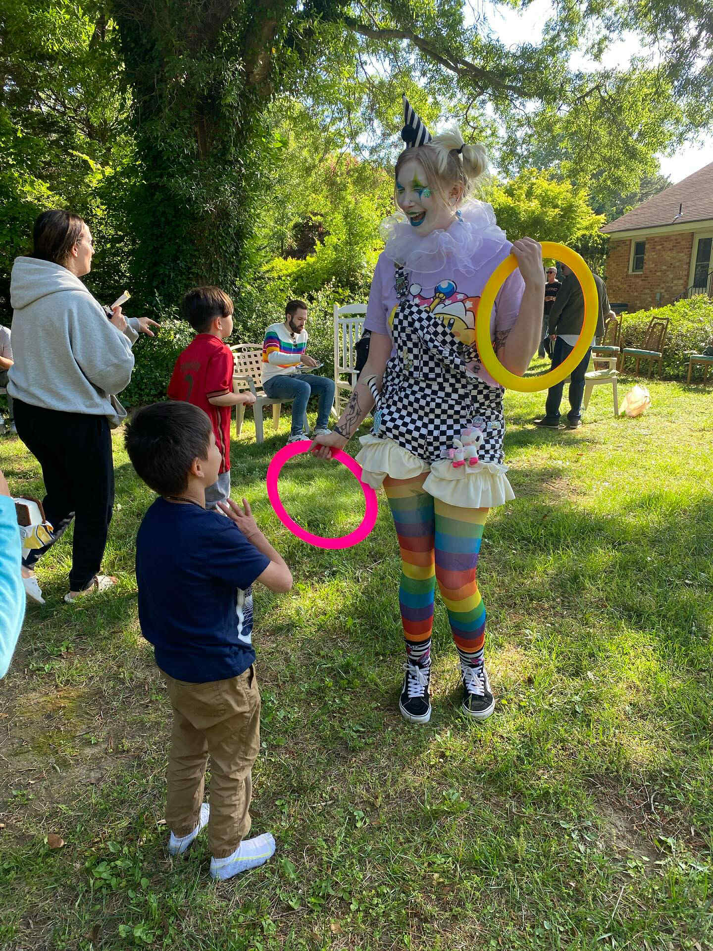 Virginia Beach mime and clown character from Whimsy Entertainment interacting with guests, posing for photos and adding atmospheric performance to a themed corporate or private event.